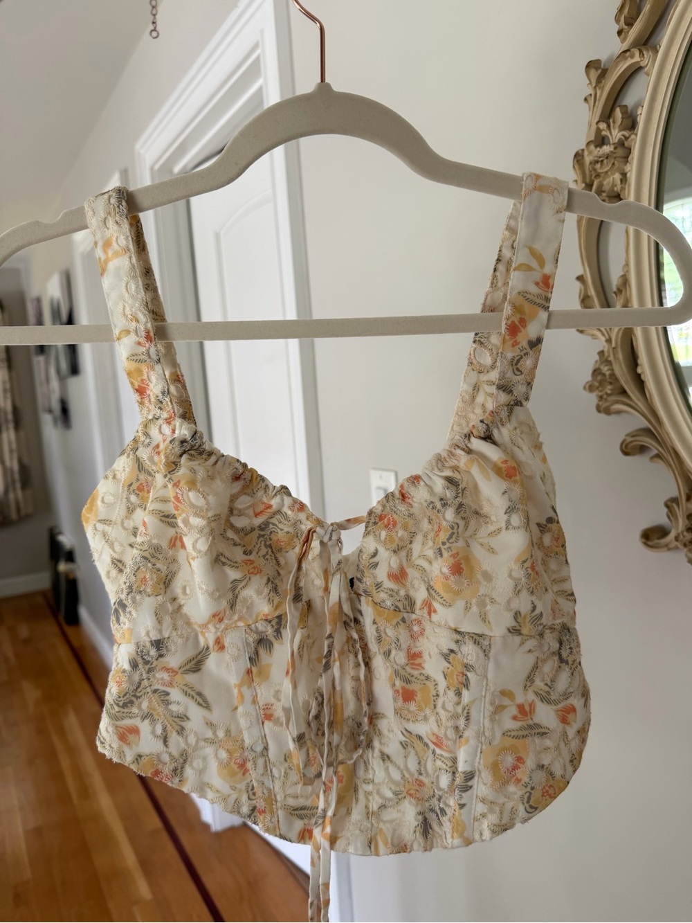 Bardot Cream Floral Tie-Front Crop Camisole